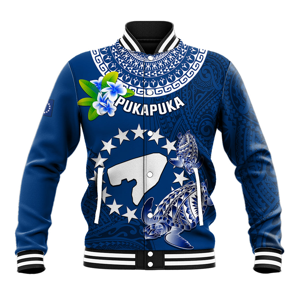 Cook Islands Pukapuka Baseball Jacket Coat Of Arms Plumeria Polynesian Turtle LT05 Unisex Blue - Polynesian Pride