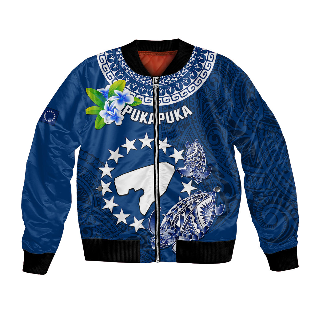 Cook Islands Pukapuka Bomber Jacket Coat Of Arms Plumeria Polynesian Turtle LT05 Unisex Blue - Polynesian Pride