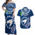Cook Islands Pukapuka Couples Matching Off Shoulder Maxi Dress and Hawaiian Shirt Coat Of Arms Plumeria Polynesian Turtle LT05 Blue - Polynesian Pride