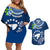 Cook Islands Pukapuka Couples Matching Off Shoulder Short Dress and Hawaiian Shirt Coat Of Arms Plumeria Polynesian Turtle LT05 Blue - Polynesian Pride
