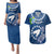 Cook Islands Pukapuka Couples Matching Puletasi Dress and Hawaiian Shirt Coat Of Arms Plumeria Polynesian Turtle LT05 Blue - Polynesian Pride