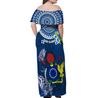 Cook Islands Pukapuka Off Shoulder Maxi Dress Coat Of Arms Plumeria Polynesian Turtle LT05 - Polynesian Pride