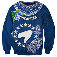 Cook Islands Pukapuka Sweatshirt Coat Of Arms Plumeria Polynesian Turtle LT05 Unisex Blue - Polynesian Pride