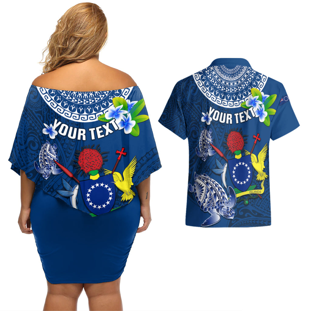 Personalized Cook Islands Pukapuka Couples Matching Off Shoulder Short Dress and Hawaiian Shirt Coat Of Arms Plumeria Polynesian Turtle LT05 - Polynesian Pride