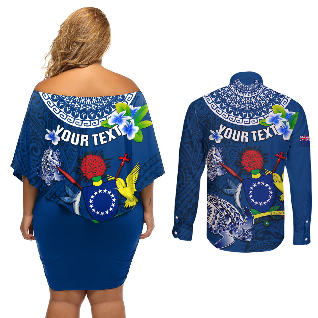 Personalized Cook Islands Pukapuka Couples Matching Off Shoulder Short Dress and Long Sleeve Button Shirts Coat Of Arms Plumeria Polynesian Turtle LT05 - Polynesian Pride