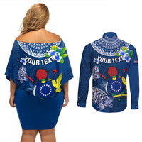 Personalized Cook Islands Pukapuka Couples Matching Off Shoulder Short Dress and Long Sleeve Button Shirts Coat Of Arms Plumeria Polynesian Turtle LT05 - Polynesian Pride