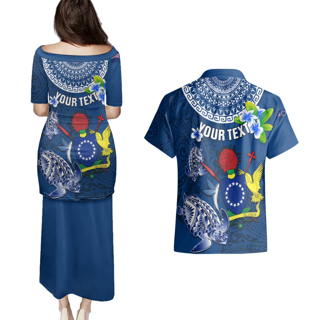 Personalized Cook Islands Pukapuka Couples Matching Puletasi Dress and Hawaiian Shirt Coat Of Arms Plumeria Polynesian Turtle LT05 - Polynesian Pride