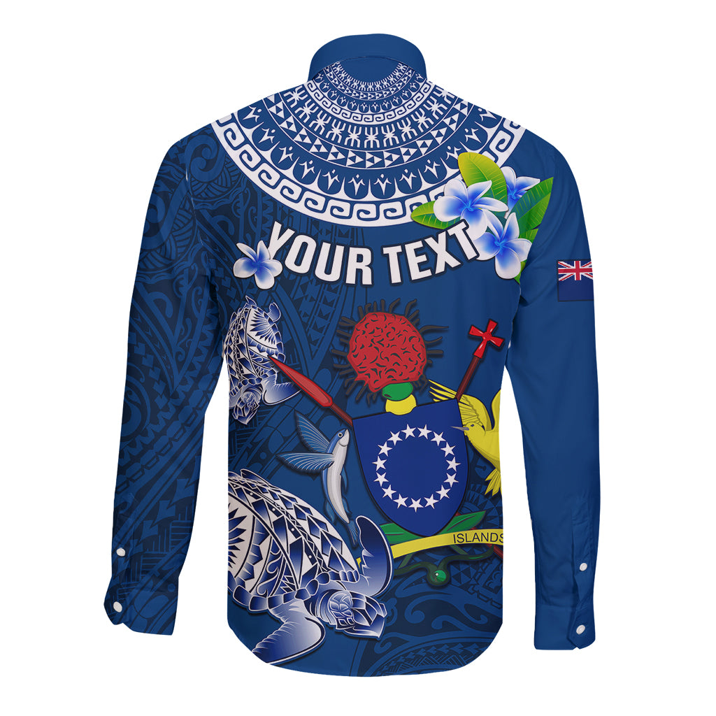 Personalized Cook Islands Pukapuka Long Sleeve Button Shirt Coat Of Arms Plumeria Polynesian Turtle LT05 - Polynesian Pride