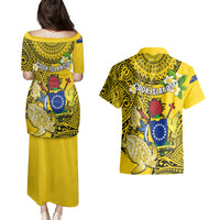 Cook Islands Aitutaki Couples Matching Puletasi Dress and Hawaiian Shirt Coat Of Arms Plumeria Polynesian Turtle LT05 - Polynesian Pride