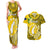 Cook Islands Aitutaki Couples Matching Tank Maxi Dress and Hawaiian Shirt Coat Of Arms Plumeria Polynesian Turtle LT05 Yellow - Polynesian Pride