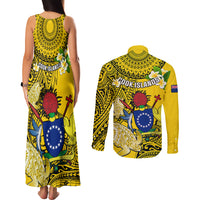 Cook Islands Aitutaki Couples Matching Tank Maxi Dress and Long Sleeve Button Shirts Coat Of Arms Plumeria Polynesian Turtle LT05 - Polynesian Pride