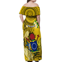 Cook Islands Aitutaki Off Shoulder Maxi Dress Coat Of Arms Plumeria Polynesian Turtle LT05 - Polynesian Pride