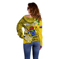 Cook Islands Aitutaki Off Shoulder Sweater Coat Of Arms Plumeria Polynesian Turtle LT05 - Polynesian Pride