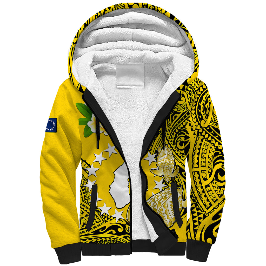 Cook Islands Aitutaki Sherpa Hoodie Coat Of Arms Plumeria Polynesian Turtle LT05 Unisex Yellow - Polynesian Pride