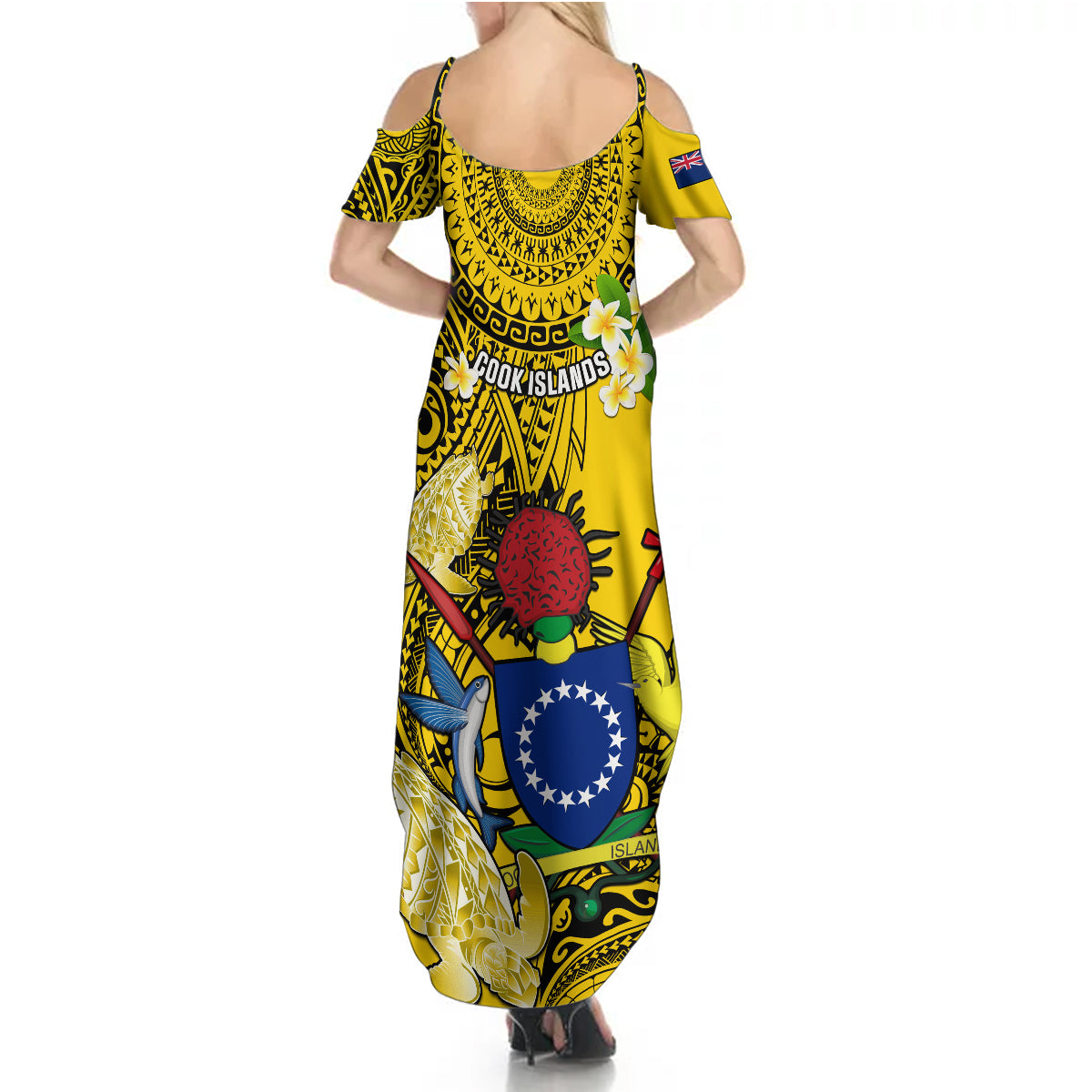 Cook Islands Aitutaki Summer Maxi Dress Coat Of Arms Plumeria Polynesian Turtle LT05 - Polynesian Pride
