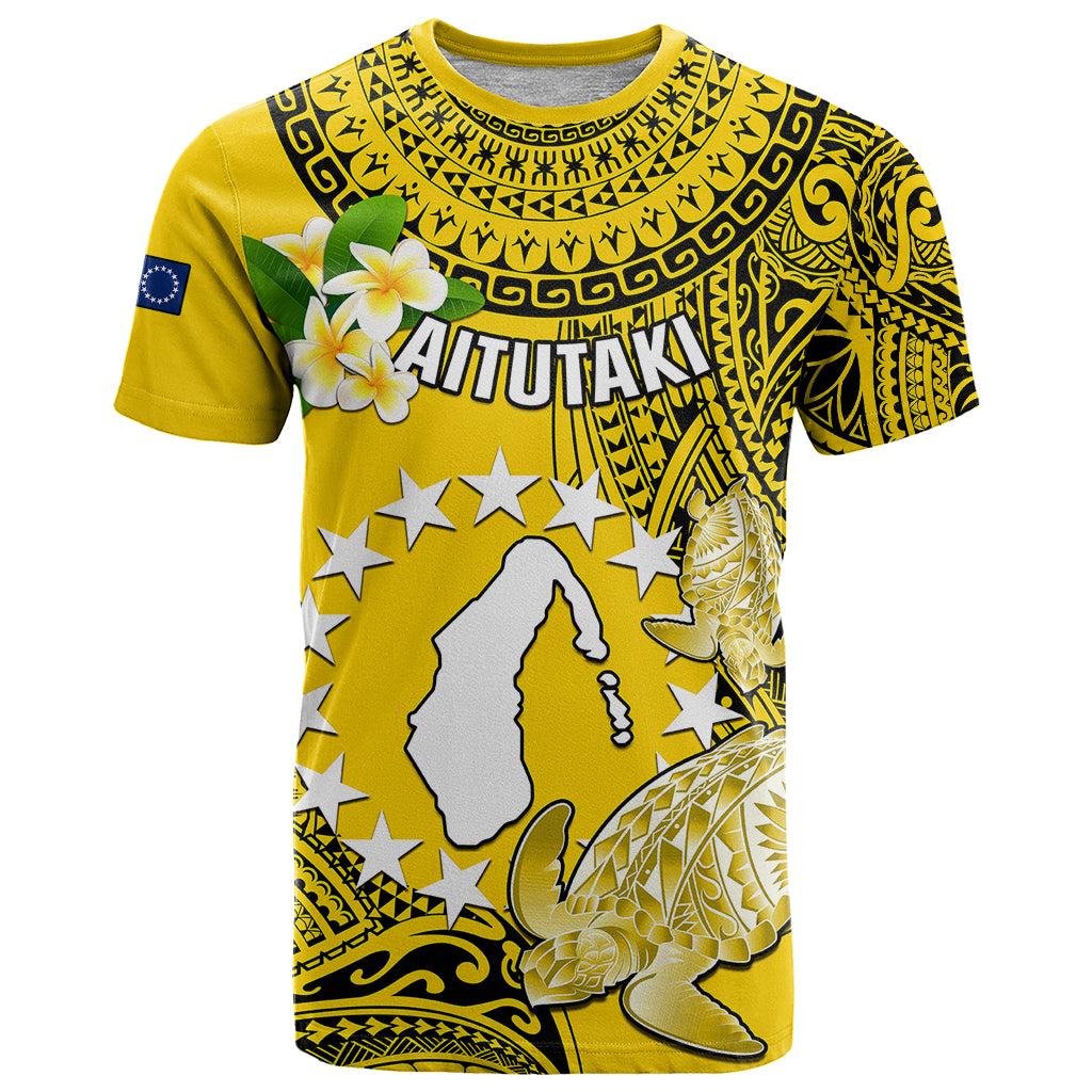 Cook Islands Aitutaki T Shirt Coat Of Arms Plumeria Polynesian Turtle LT05 Yellow - Polynesian Pride