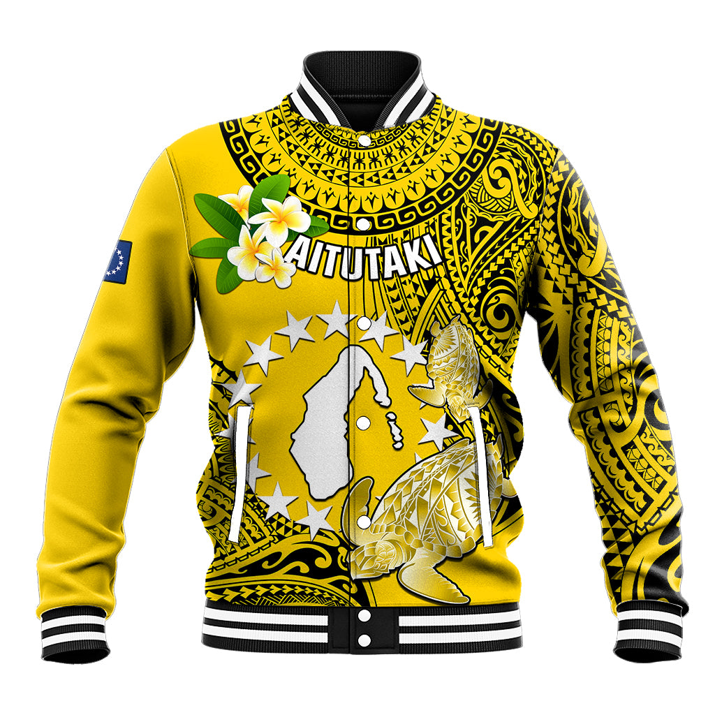 Personalized Cook Islands Aitutaki Baseball Jacket Coat Of Arms Plumeria Polynesian Turtle LT05 Unisex Yellow - Polynesian Pride