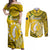 Personalized Cook Islands Aitutaki Couples Matching Off Shoulder Maxi Dress and Long Sleeve Button Shirts Coat Of Arms Plumeria Polynesian Turtle LT05 Yellow - Polynesian Pride