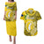 Personalized Cook Islands Aitutaki Couples Matching Puletasi Dress and Hawaiian Shirt Coat Of Arms Plumeria Polynesian Turtle LT05 Yellow - Polynesian Pride