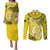 Personalized Cook Islands Aitutaki Couples Matching Puletasi Dress and Long Sleeve Button Shirts Coat Of Arms Plumeria Polynesian Turtle LT05 Yellow - Polynesian Pride