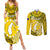 Personalized Cook Islands Aitutaki Couples Matching Summer Maxi Dress and Long Sleeve Button Shirts Coat Of Arms Plumeria Polynesian Turtle LT05 Yellow - Polynesian Pride
