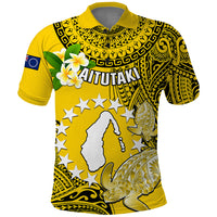 Personalized Cook Islands Aitutaki Polo Shirt Coat Of Arms Plumeria Polynesian Turtle LT05 Yellow - Polynesian Pride