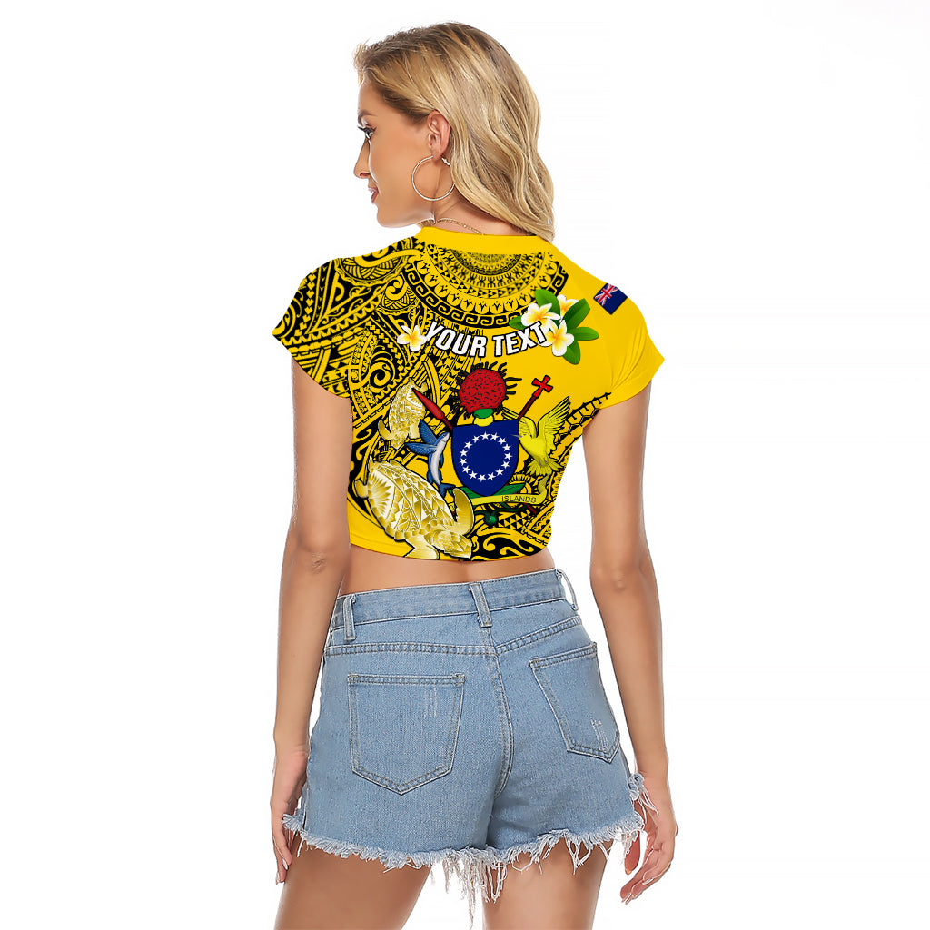 Personalized Cook Islands Aitutaki Raglan Cropped T Shirt Coat Of Arms Plumeria Polynesian Turtle LT05 - Polynesian Pride