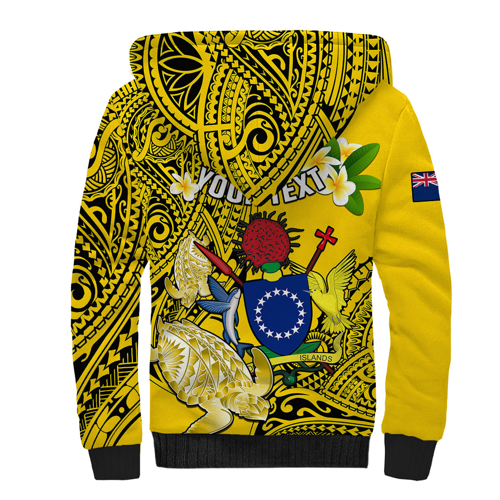 Personalized Cook Islands Aitutaki Sherpa Hoodie Coat Of Arms Plumeria Polynesian Turtle LT05 - Polynesian Pride