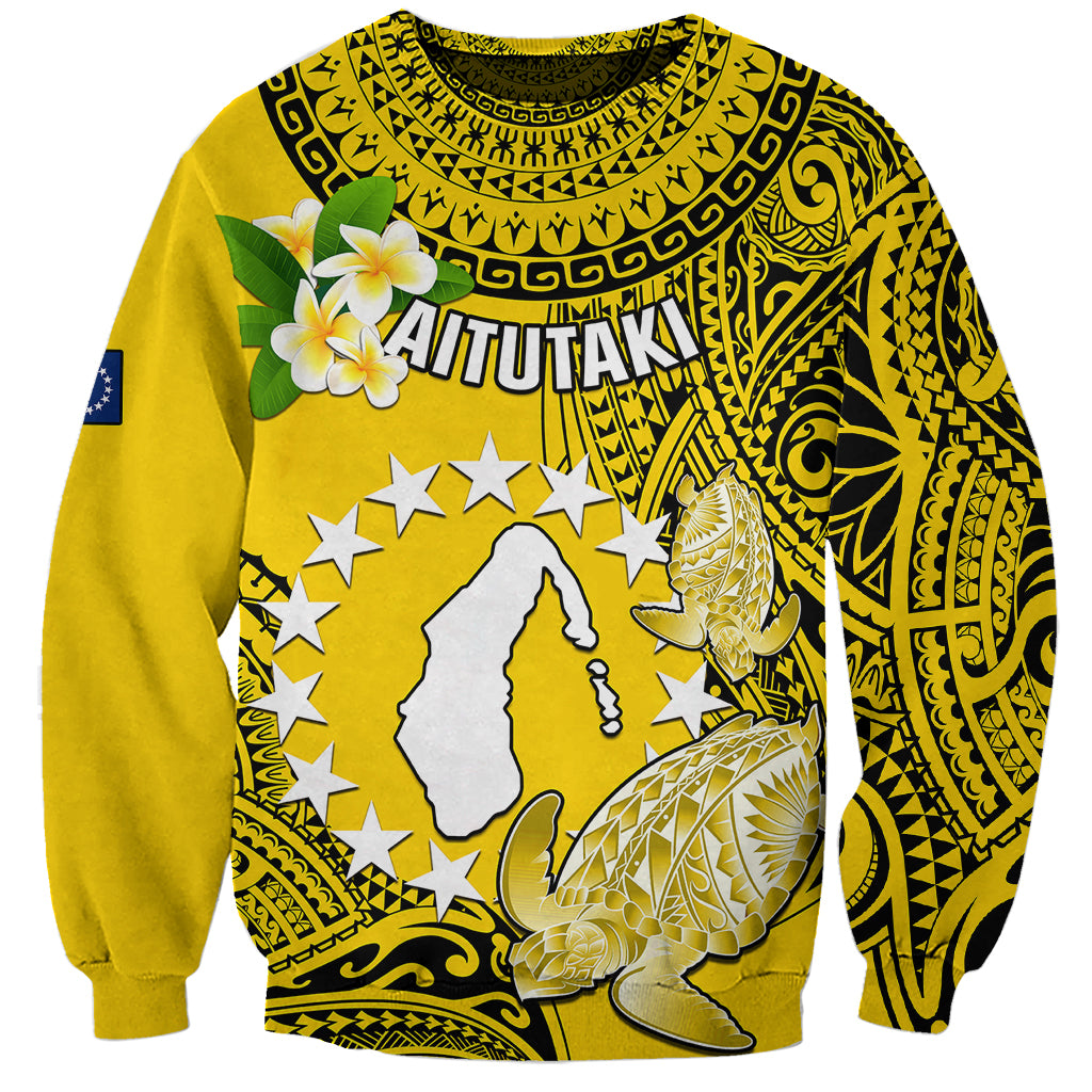 Personalized Cook Islands Aitutaki Sweatshirt Coat Of Arms Plumeria Polynesian Turtle LT05 Unisex Yellow - Polynesian Pride