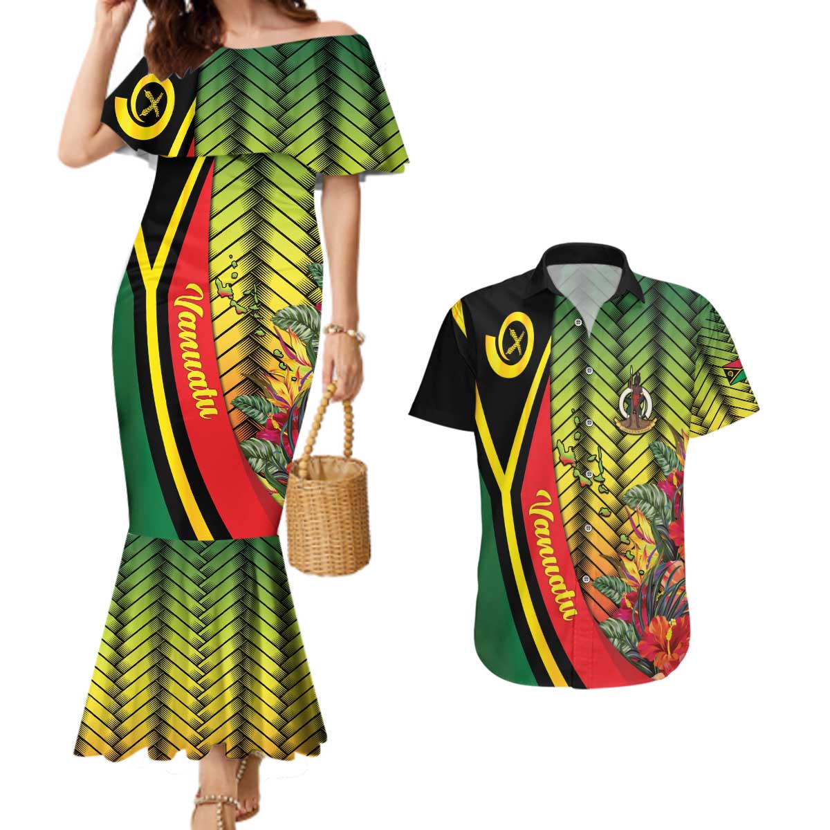 Vanuatu Constitution Day Couples Matching Mermaid Dress and Hawaiian Shirt Long Live Vanuatu - Polynesian Pride