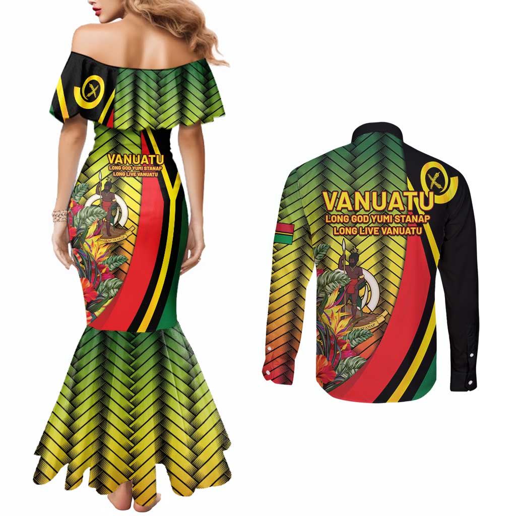 Vanuatu Constitution Day Couples Matching Mermaid Dress and Long Sleeve Button Shirt Long Live Vanuatu - Polynesian Pride