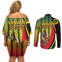 Vanuatu Constitution Day Couples Matching Off Shoulder Short Dress and Long Sleeve Button Shirt Long Live Vanuatu - Polynesian Pride