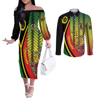 Vanuatu Constitution Day Couples Matching Off The Shoulder Long Sleeve Dress and Long Sleeve Button Shirt Long Live Vanuatu - Polynesian Pride