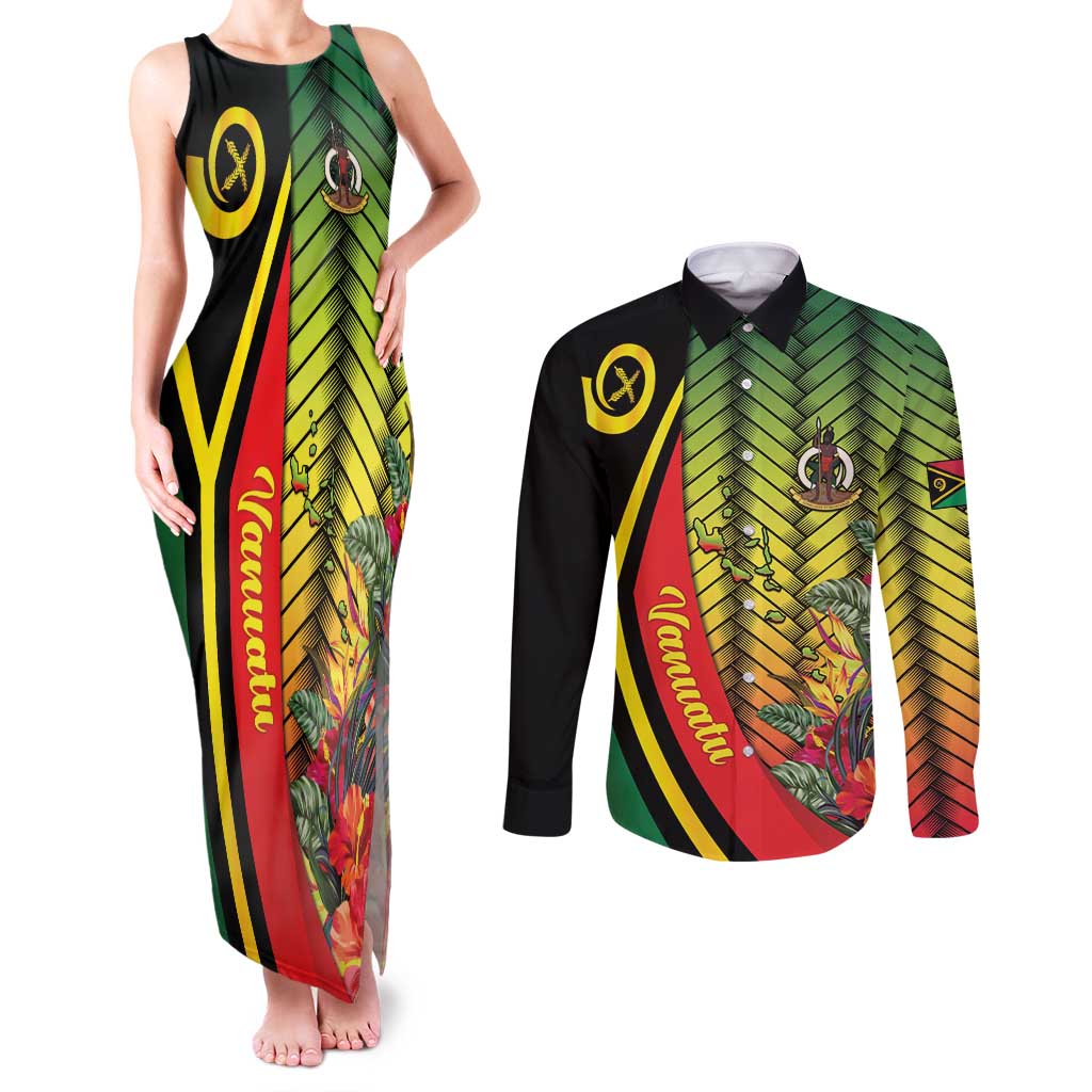 Vanuatu Constitution Day Couples Matching Tank Maxi Dress and Long Sleeve Button Shirt Long Live Vanuatu - Polynesian Pride