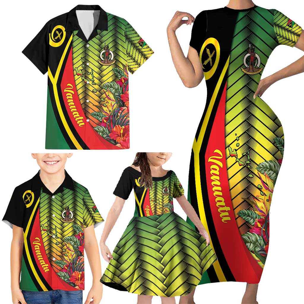 Vanuatu Constitution Day Family Matching Short Sleeve Bodycon Dress and Hawaiian Shirt Long Live Vanuatu - Polynesian Pride