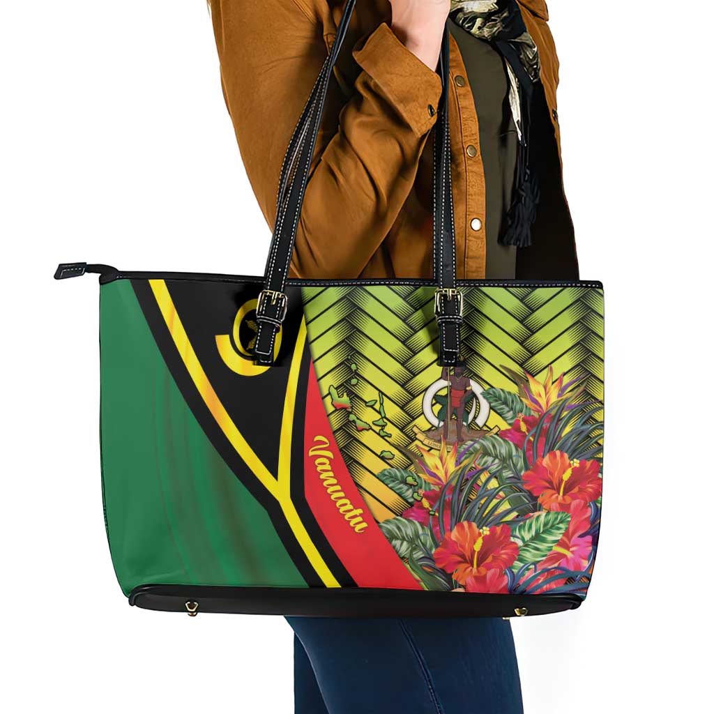Vanuatu Constitution Day Leather Tote Bag Long Live Vanuatu - Polynesian Pride
