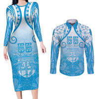 Fiji Day Couples Matching Long Sleeve Bodycon Dress and Long Sleeve Button Shirt 55th Anniversary Forever Fiji - Polynesian Pride