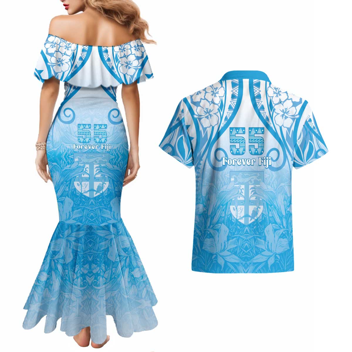 Fiji Day Couples Matching Mermaid Dress and Hawaiian Shirt 55th Anniversary Forever Fiji - Polynesian Pride