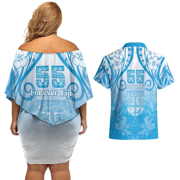 Chrollo Theme Gray Ink Splash Design Couples Matching Off Shoulder Short Dress and Hawaiian Shirt with Cross Weapon and Monochrome Aura Artwork TS04