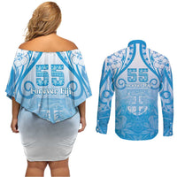 Fiji Day Couples Matching Off Shoulder Short Dress and Long Sleeve Button Shirt 55th Anniversary Forever Fiji - Polynesian Pride