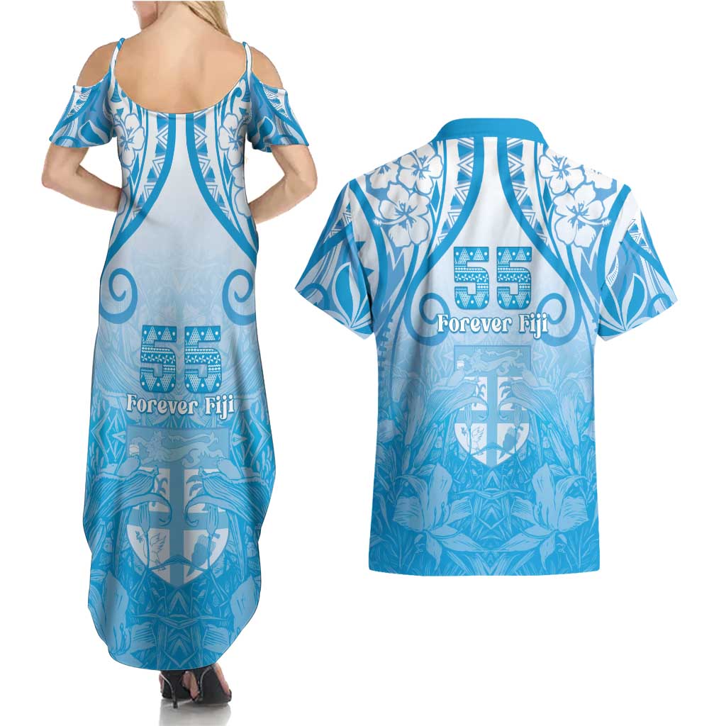 Fiji Day Couples Matching Summer Maxi Dress and Hawaiian Shirt 55th Anniversary Forever Fiji - Polynesian Pride