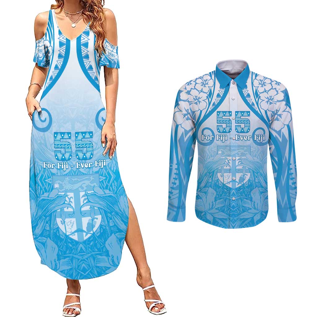 Fiji Day Couples Matching Summer Maxi Dress and Long Sleeve Button Shirt 55th Anniversary Forever Fiji - Polynesian Pride