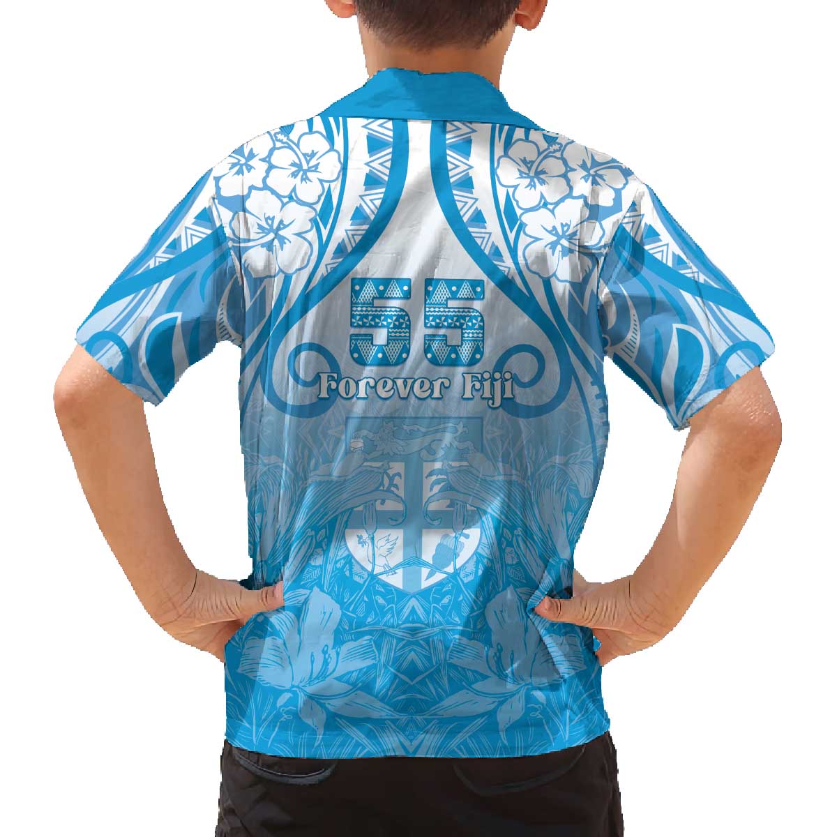 Fiji Day Family Matching Off The Shoulder Long Sleeve Dress and Hawaiian Shirt 55th Anniversary Forever Fiji - Polynesian Pride