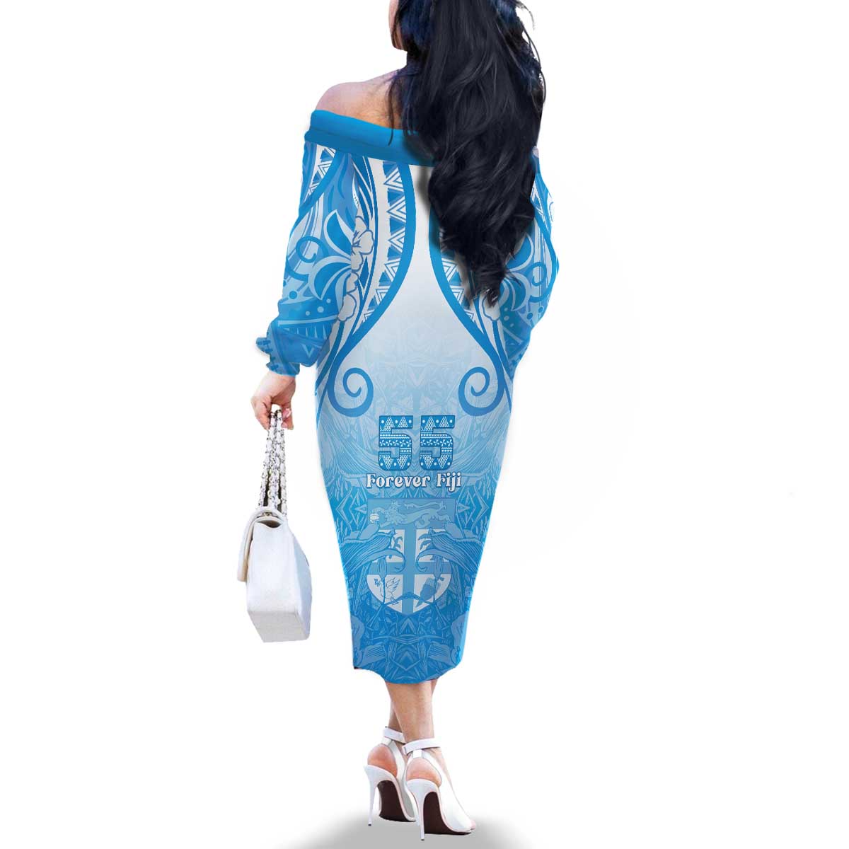 Fiji Day Family Matching Off The Shoulder Long Sleeve Dress and Hawaiian Shirt 55th Anniversary Forever Fiji - Polynesian Pride