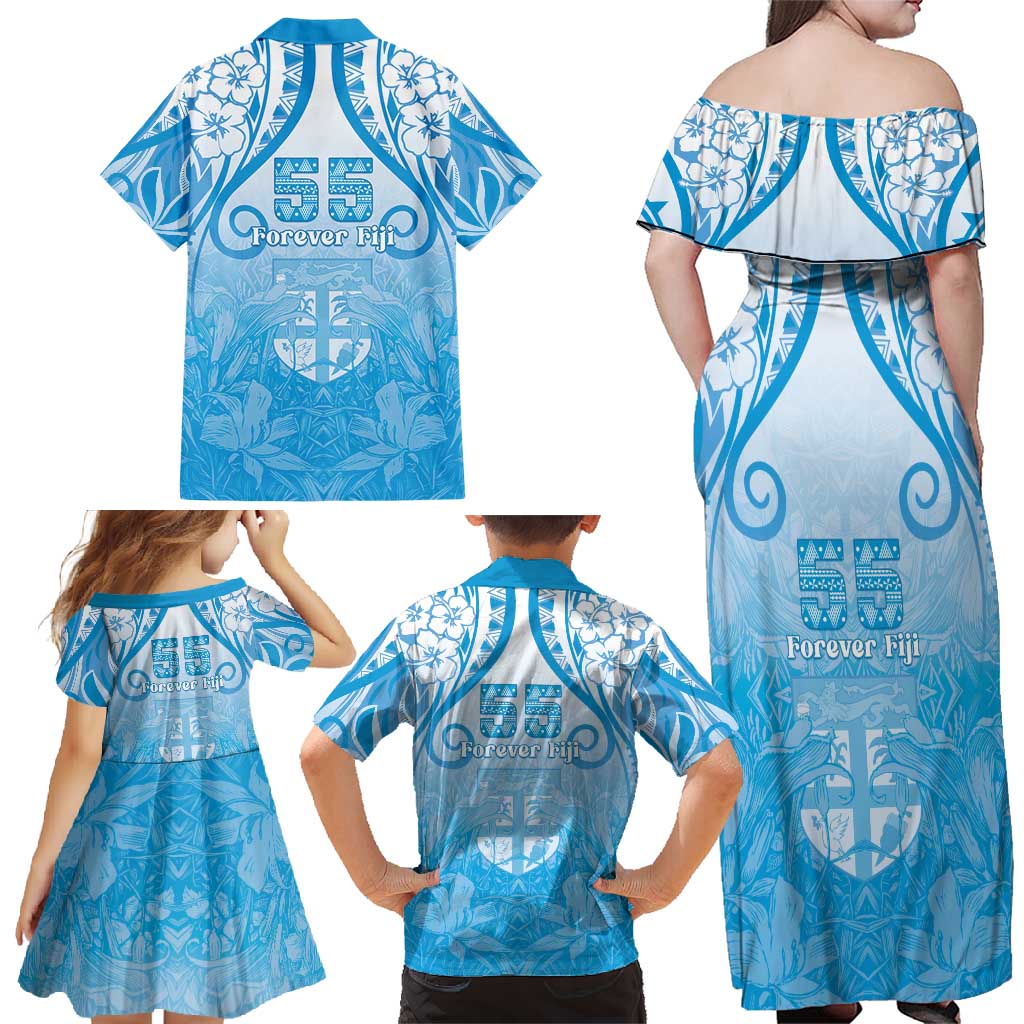 Fiji Day Family Matching Off Shoulder Maxi Dress and Hawaiian Shirt 55th Anniversary Forever Fiji - Polynesian Pride