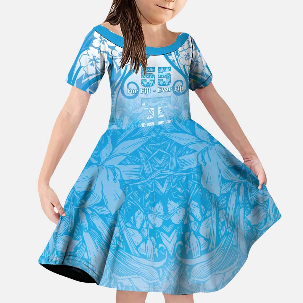 Fiji Day Family Matching Puletasi and Hawaiian Shirt 55th Anniversary Forever Fiji LT05 Daughter's Dress Blue - Polynesian Pride