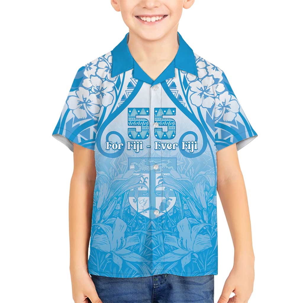 Fiji Day Family Matching Puletasi and Hawaiian Shirt 55th Anniversary Forever Fiji LT05 Son's Shirt Blue - Polynesian Pride
