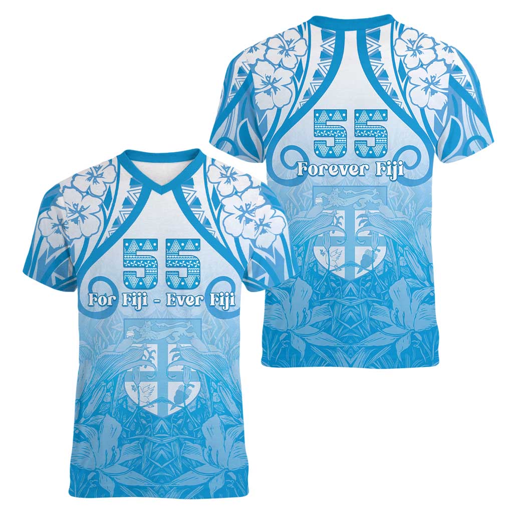 Fiji Day Women V-Neck T-Shirt 55th Anniversary Forever Fiji LT05 - Polynesian Pride