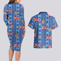Fiji Masi Tapa Couples Matching Long Sleeve Bodycon Dress and Hawaiian Shirt Coat Of Arms - Polynesian Pride