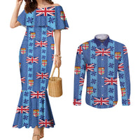 Fiji Masi Tapa Couples Matching Mermaid Dress and Long Sleeve Button Shirt Coat Of Arms - Polynesian Pride